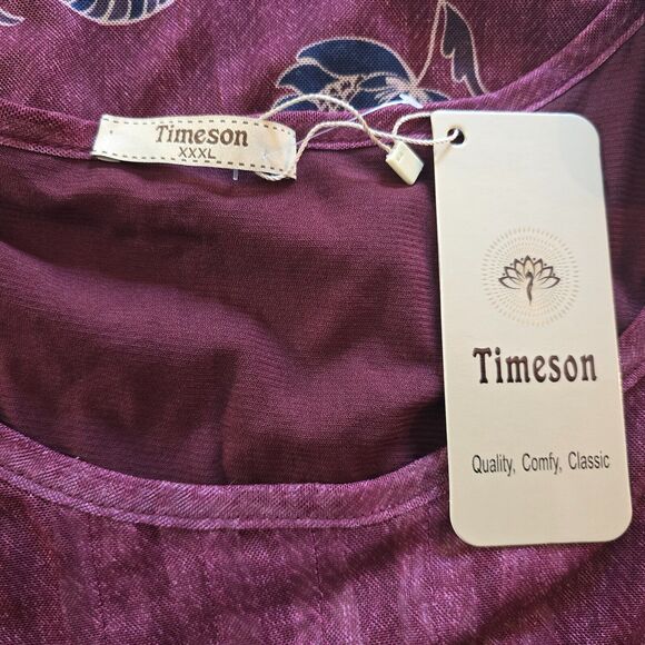 Timeson Blouse Women's 3XL Burgundy Floral Ruffle 3/4 Sleeve Round Neckline NWT - Picture 3 of 16